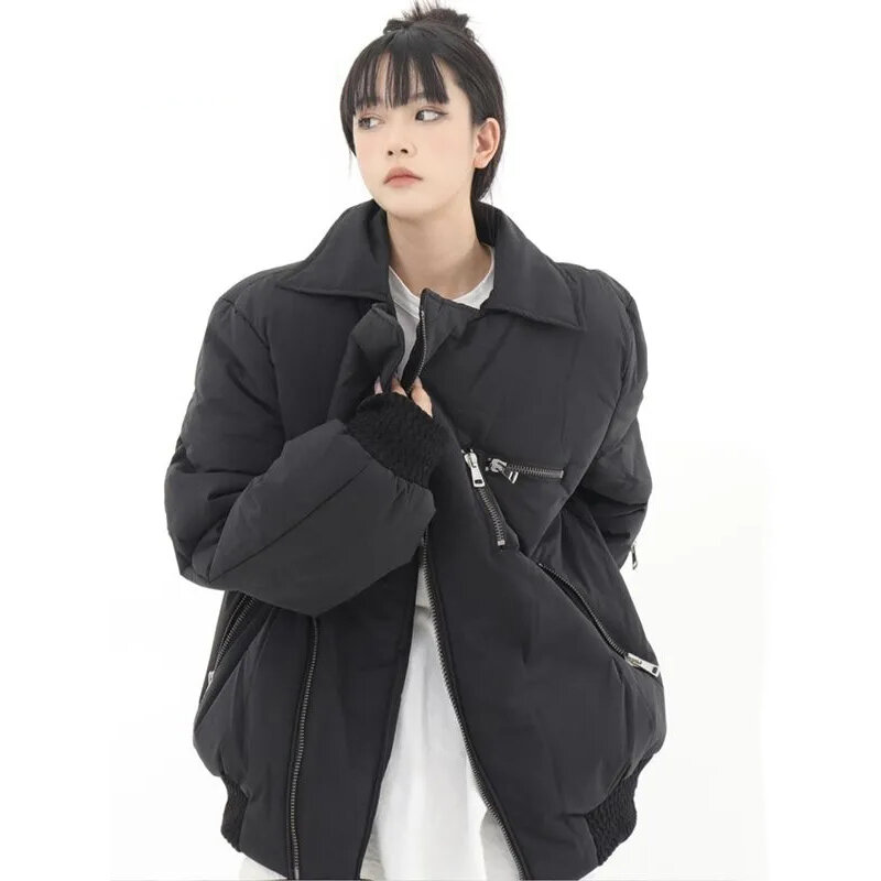 Gidyq Winter Fashion Women Parkas Korean Streetwear Designed Zipper Loose Puffer Coats Casual All Match Female Puffy Jacket New