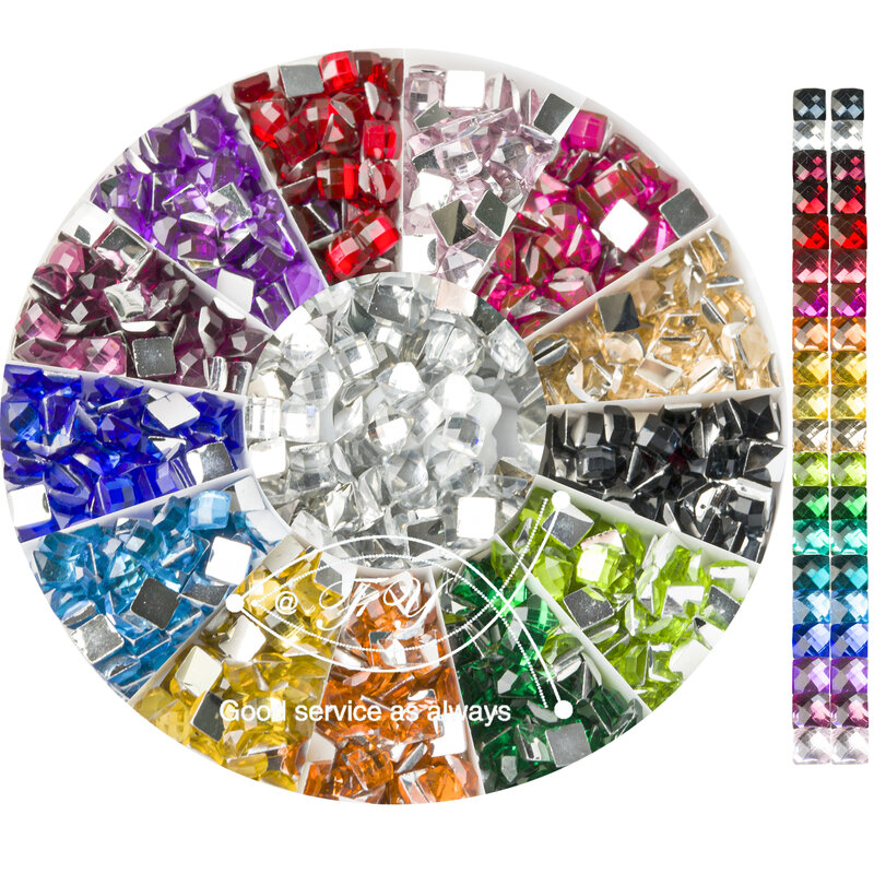 20 Colors Rhinestone Mosaic Beads for 5D Diamond Painting Accessories, Crystal Diamond Painting Drills Square 2.5 mm