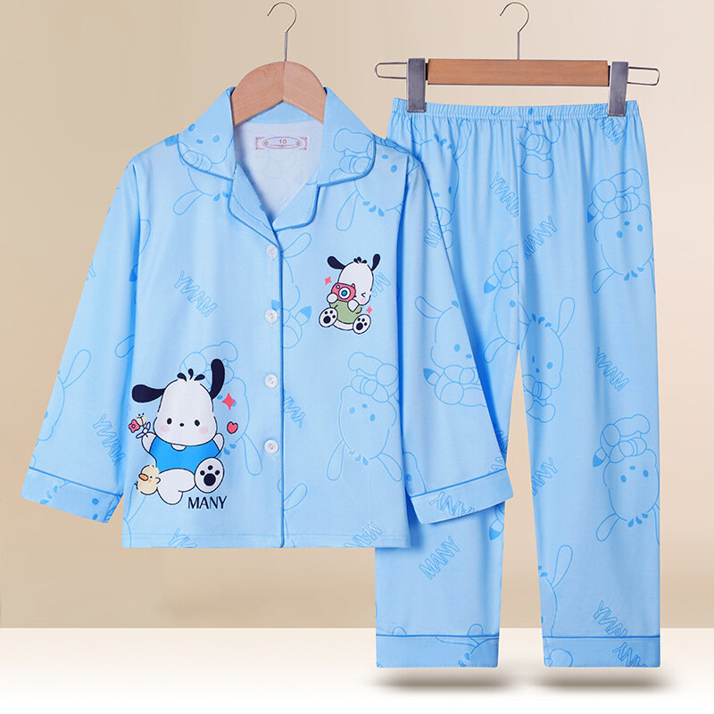 Spring Miniso Cute Children's Pajamas Sets Kawaii Anime Kuromi Pochacco Cinnamoroll Girl Boy Sleepwear Milk Silk Kids Loungewear