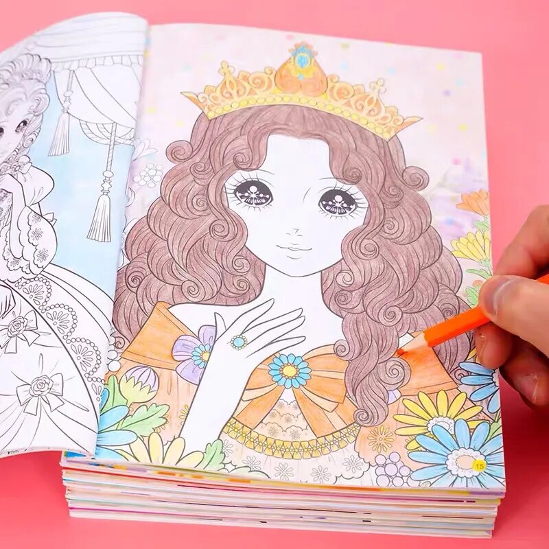 كتاب تلوين للأميرة للفتيات ، كتاب رسم مثالي لصور الجرافيتي ، هدية للأطفال ، صفحات ، 6 كتب لكل مجموعة