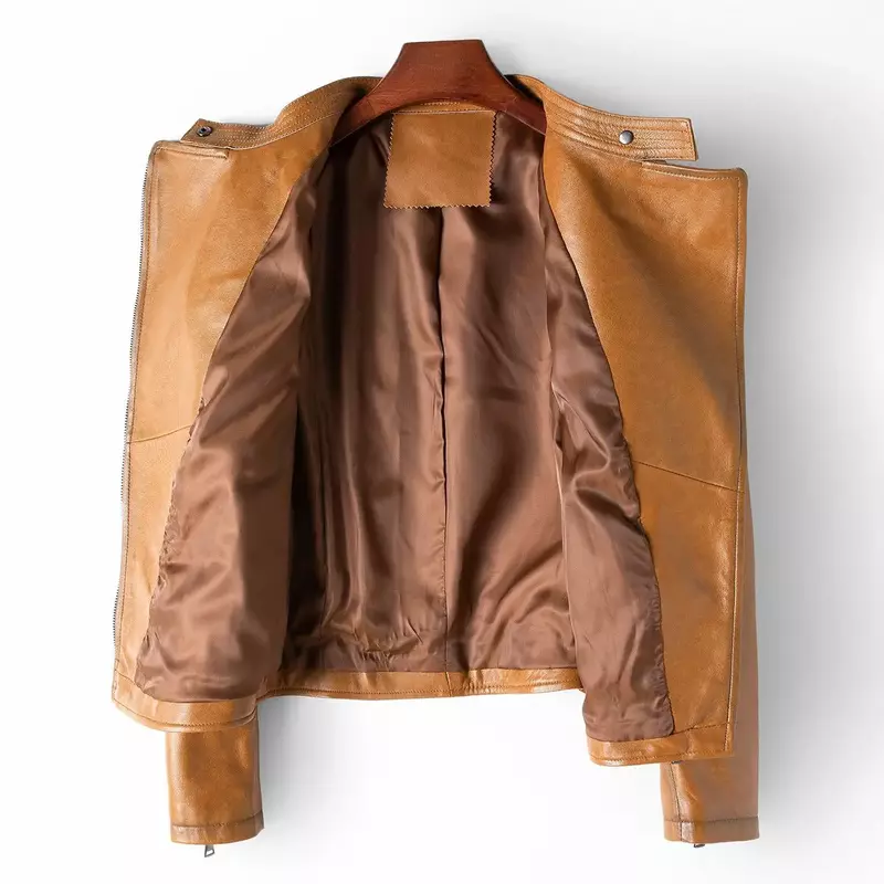 2023 New Women Genuine Sheepskin Leather Coat Motorcycle Style Real Sheepskin Leather Jacket H30