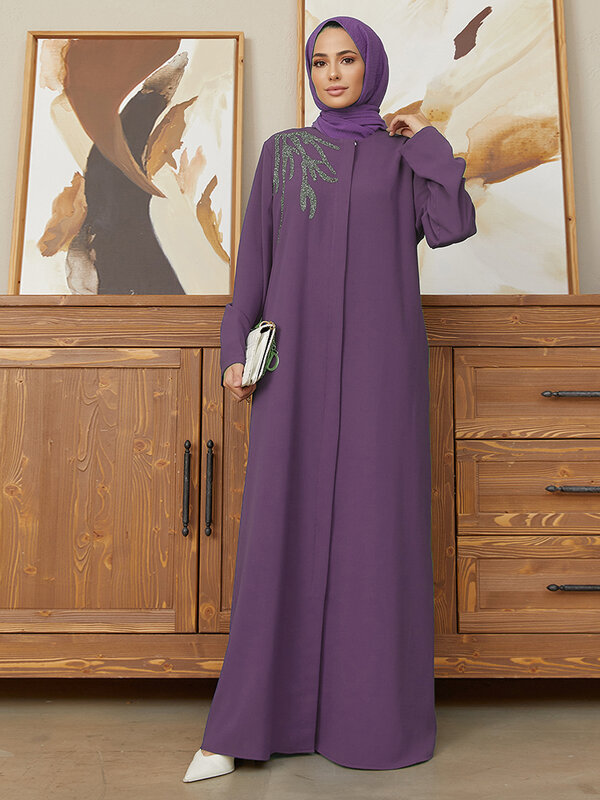 ไหล่รายละเอียด Abaya ผู้หญิงอิสลามมุสลิมชุดยาว Outerwear 4 Seasons ไหล่รายละเอียดกระเป๋า