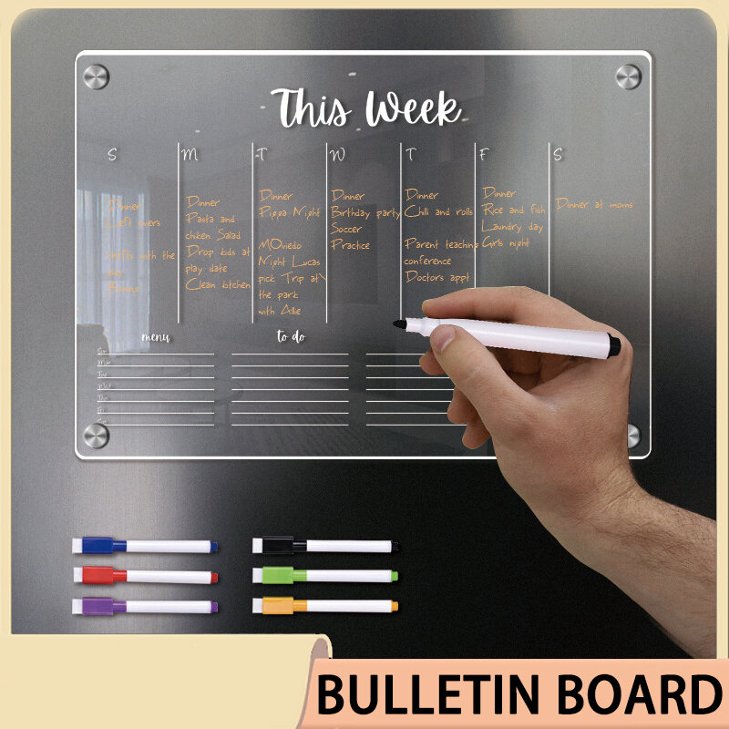 Calendário magnético Board, Dry Erase, Planejador Frigorífico, Semanalmente, Acrílico, Branco, Aprendizagem Record