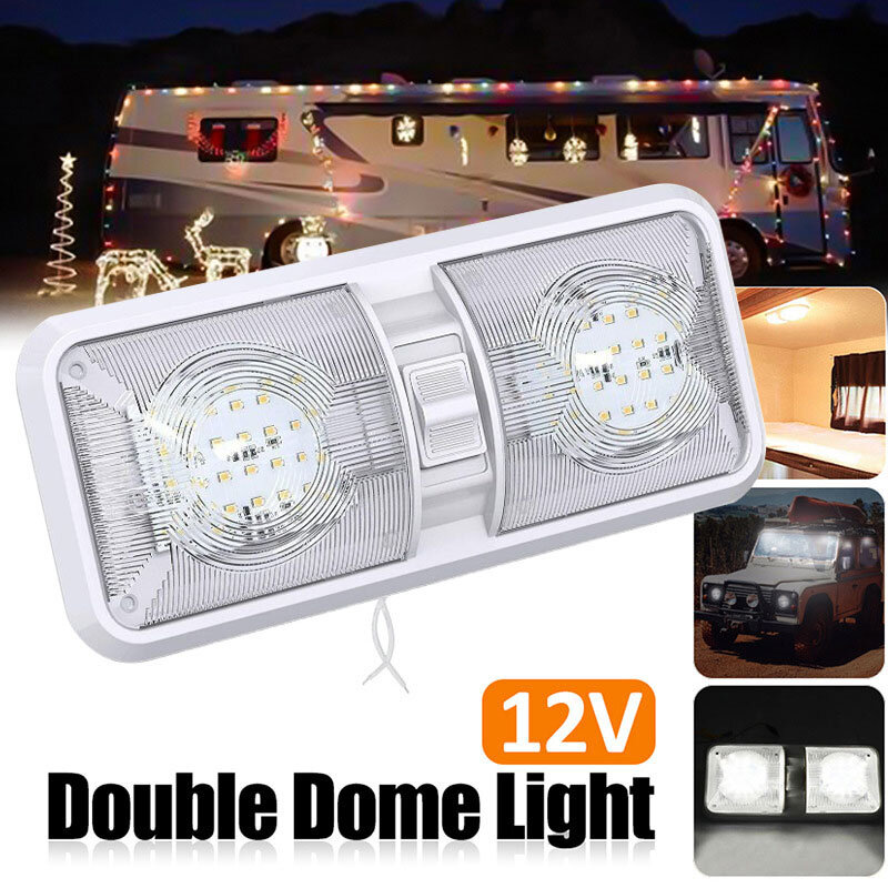 Ajustável Interior Double Dome LED Light, Luzes RV, 12V, 24V, 48LED, luz para caminhão, barco, campista, reboque, caravana, acessórios