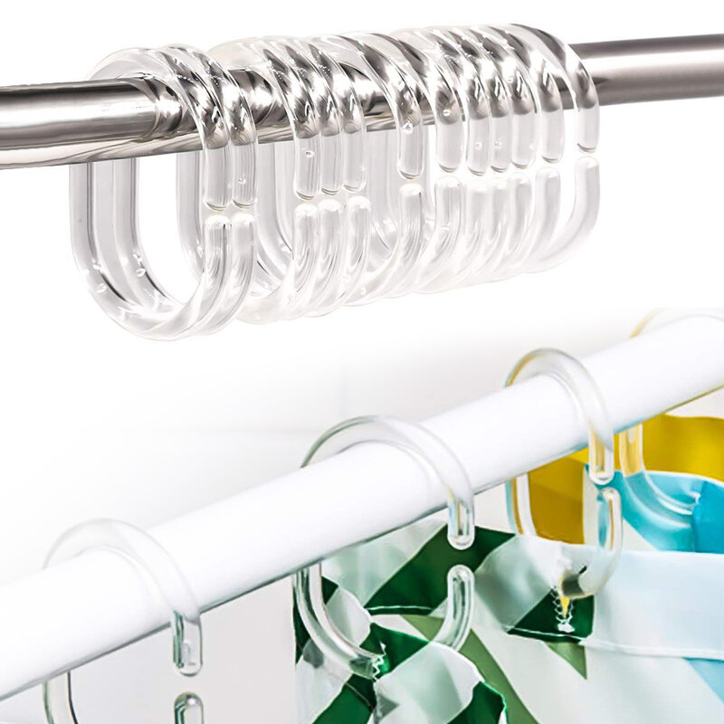 Accessories Shower Curtain Rings Rail Guide Single Hook Universal 24pcs Bathroom C-shape Oval Clear Plastic Pole