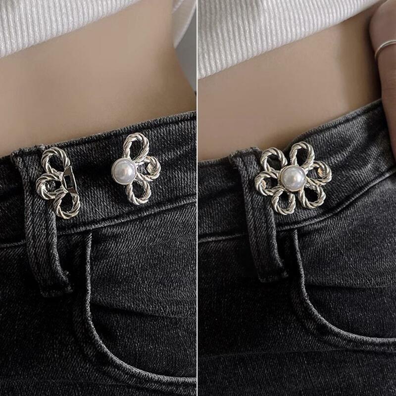 1 pasang celana Jin kancing kombinasi bunga, celana pengikat kancing Pin, rok bisa ditarik, aksesori Jeans detacher I7F0