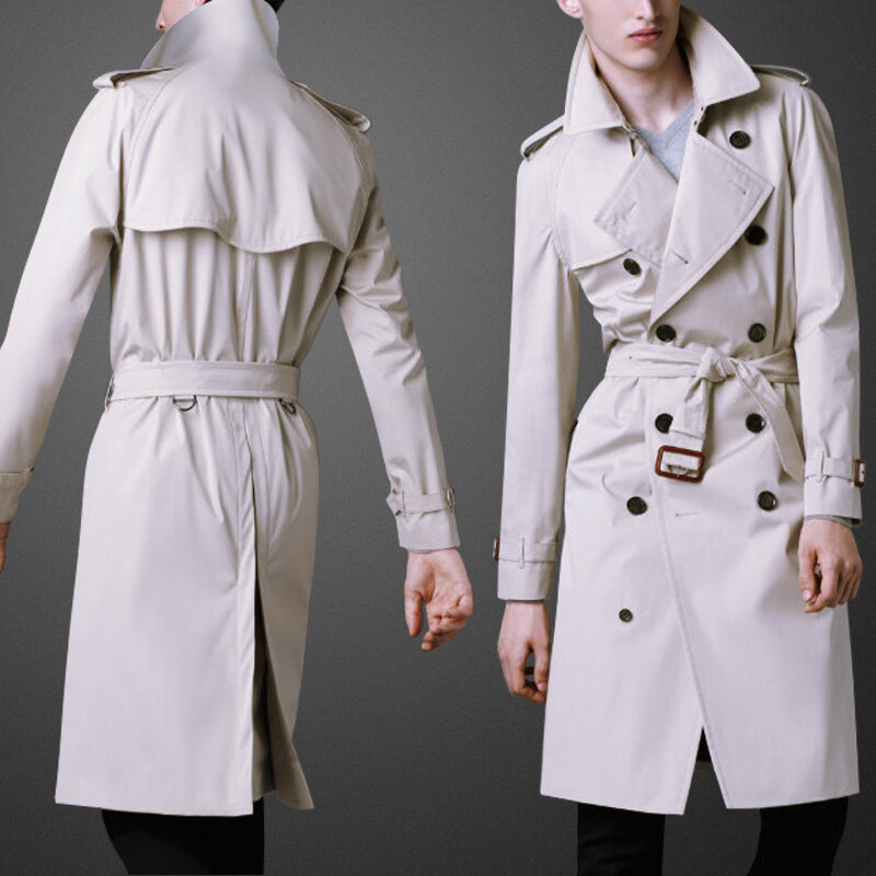 Manteau arc-en-ciel classique à double boutonnage pour hommes avec ceinture, coupe-vent de style britannique, veste X-long marron, affaires décontractées