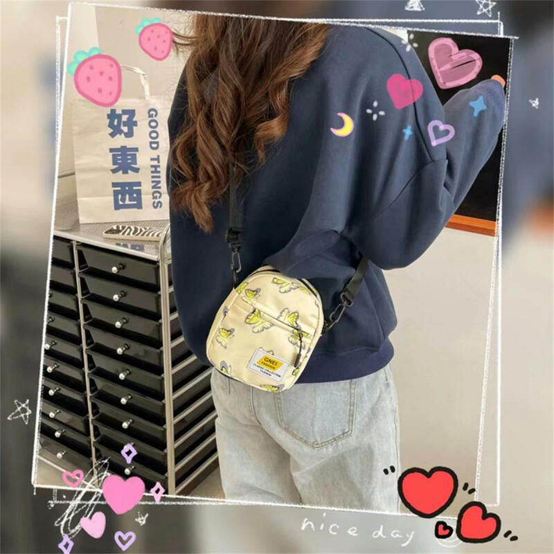 Mini Canvas Crossbody Bags for Women Butterfly Small Handbags Shoulder Messenger Bag Korean Girl Student Flap Phone Bag Purses