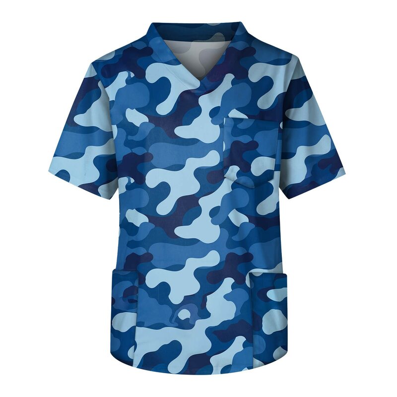 CamSolomon-T-shirt à manches courtes et col en V pour hommes, chemisier de poche pour le travail en Y, uniforme d'infirmière de gIslande, t-shirt de travail, vêtements de travail, mode masculine