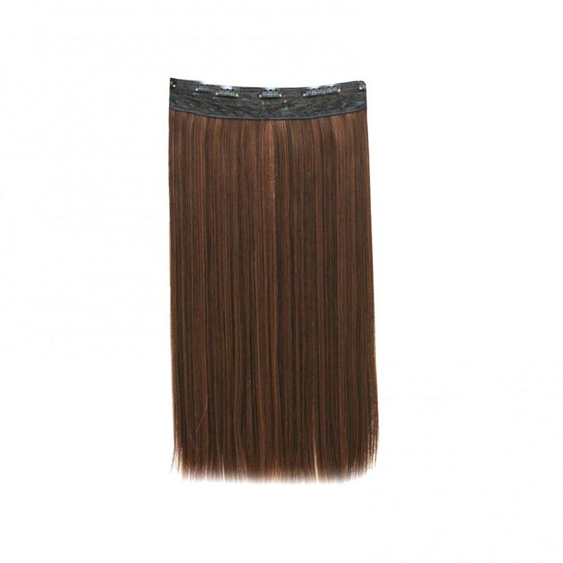 Extensões sintéticas retas longas do cabelo para mulheres, 5 grampos, grampo principal cheio, ombre, fibra resistente ao calor, peruca falsa, preto, 1 pc