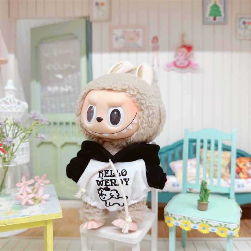 17cm carino Mini peluche vestiti delle bambole accessori per la corea Kpop Exo Labubu Idol bambole felpa con cappuccio tuta abbigliamento fai da te Kid Gif
