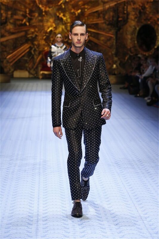 Wybieg kryształowe garnitury męskie zestaw spodni 2-częściowe blezer + spodnie czarne smoking ślubny pana młodego płaszcz jednorzędowy kurtka wykonana na zamówienie