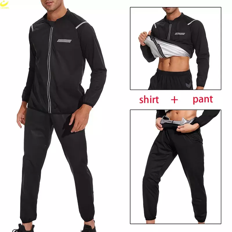 LAZAWG Men's Sauna Set Rapid Sweating Long Sleeve Sweat Top Leggings Slimming Jacket Trousers Body Shaper Fat Burner Sportwear