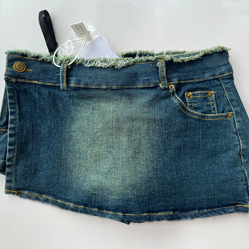 กระโปรงผ้ายีนส์ผู้หญิงกางเกงยีนส์มินิกางเกงยีนส์2000s กางเกงขาสั้นคาวบอยสไตล์เกาหลีแนววินเทจยุค90s