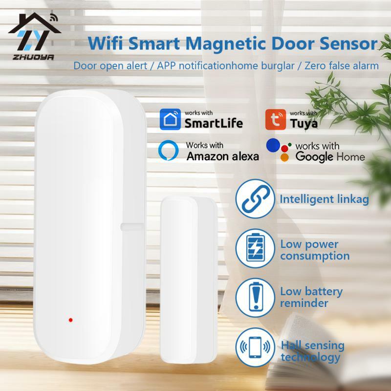 ZY Tuya Sensor jendela pintu WiFi, pintu rumah pintar detektor terbuka/tertutup melalui kontrol hidup pintar berfungsi dengan Alexa Google Home