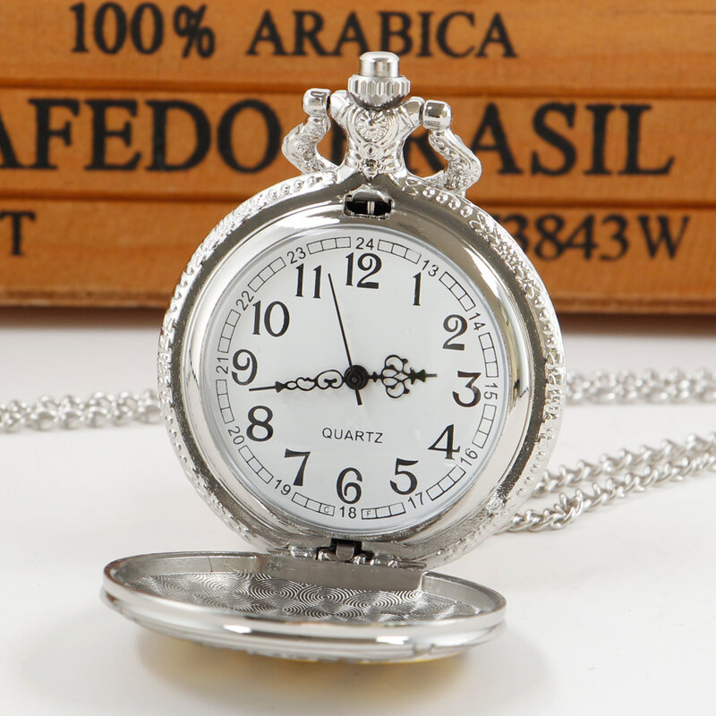 Relógios de quartzo steampunk para homens, elegante tom prateado, relógio de bolso para papai, dia do pai, papai, melhores presentes