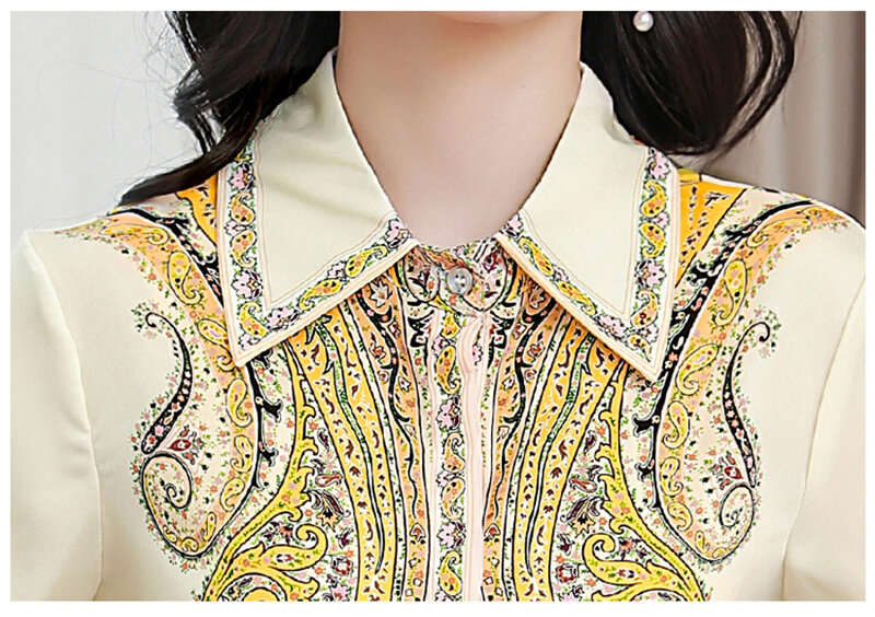 FANIECES-Blusa de manga corta de seda para mujer, camisa elegante con estampado a la moda, informal, con cuello vuelto, para oficina, Verano