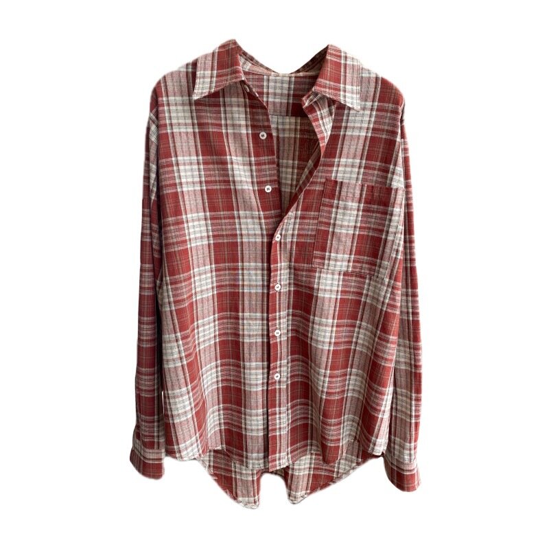 Relaxed Fashion Lazy Slim Blue Red Plaid Sun Protection Clothing Loose Shirt Women 2024 Spring Summer New Style
