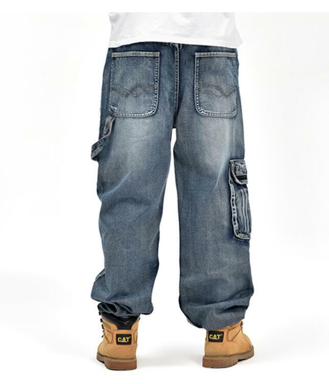 Jeansy męskie luźne dżinsy hip-hopowe duże kieszenie deskorolkowe dżinsy dla mężczyzn luźne spodnie dżinsowe rozmiar 30-46