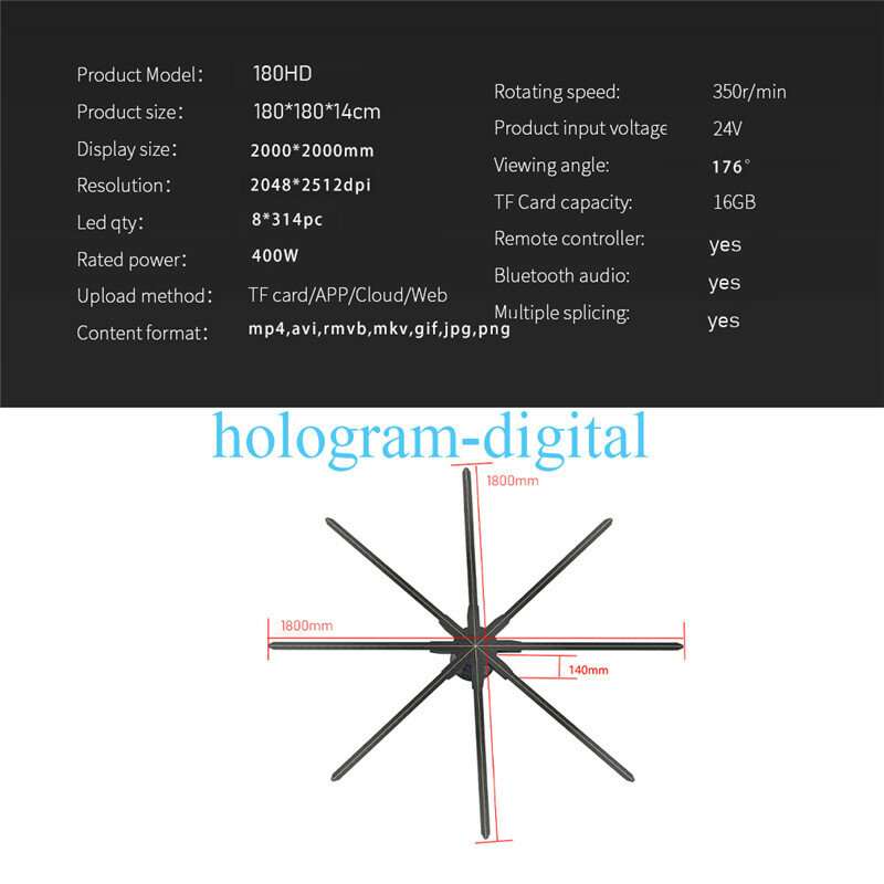 2022 NEW 180CM Big Advertising Player Holographic Player 3d Hologram LED Fan