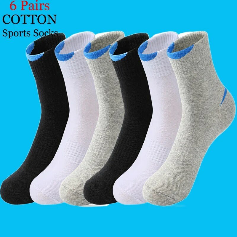 2024 New Fashion 6 paia/lotto calzini da uomo in cotone pettinato di alta qualità nero bianco Casual calzini sportivi traspiranti in tinta unita