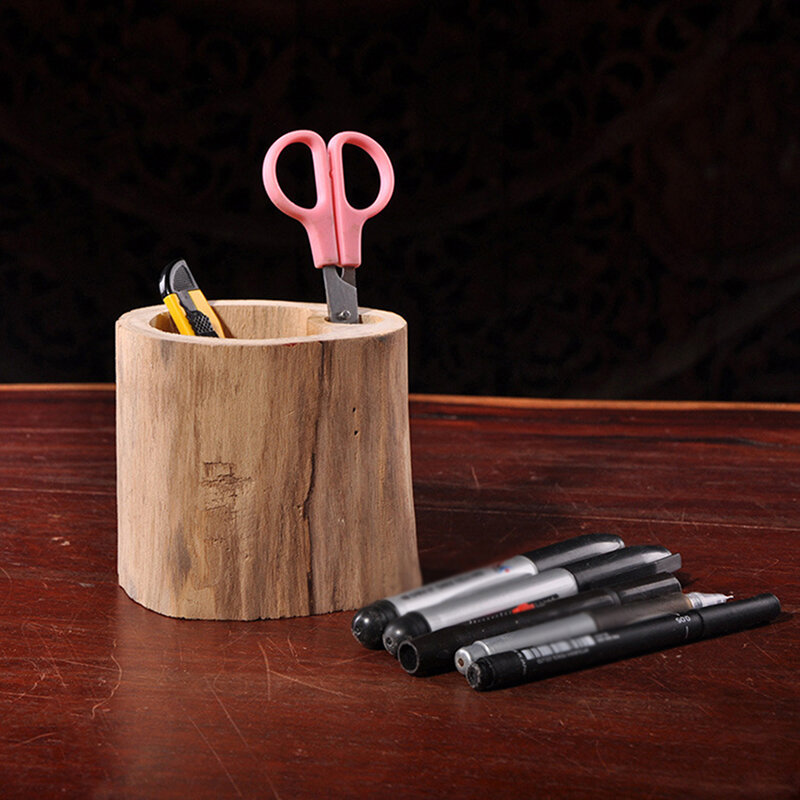 Pen Holder, Solid Wood Desk Pen Pencil Holder Stand Multi Purpose Use Pencil Cup, 2 Compartimentos Desk Organizer for Makeup Brush