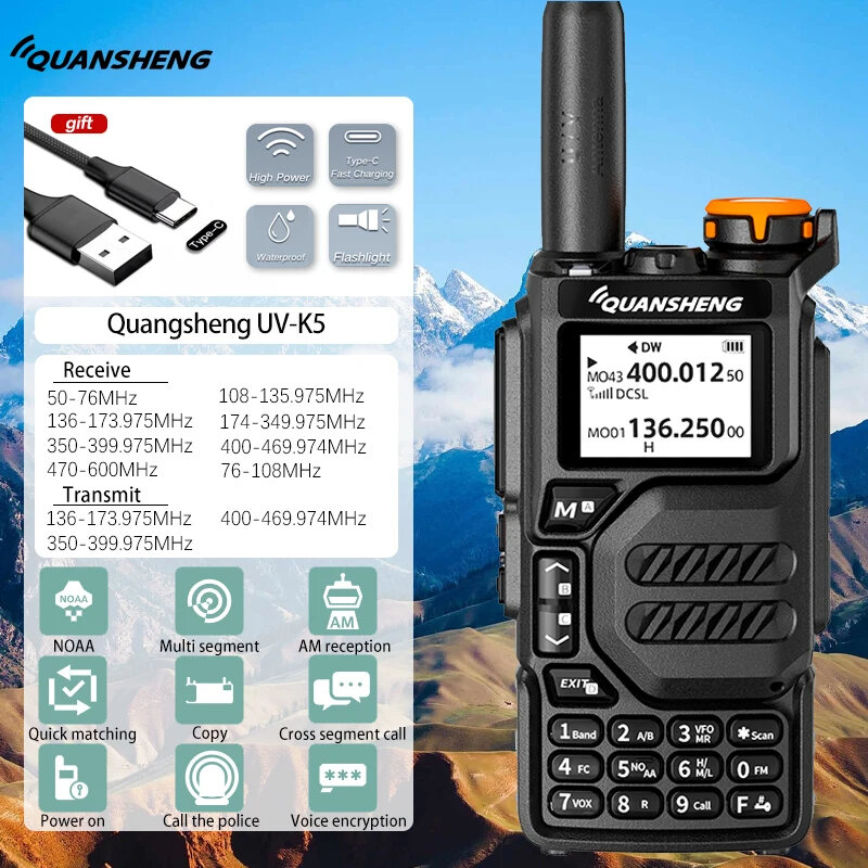 Quansheng-portátil UV K5 Walkie Talkie Radio, radioamador, dois sentidos, rádio em dois sentidos, conjunto de estação sem fio, receptor de longo alcance