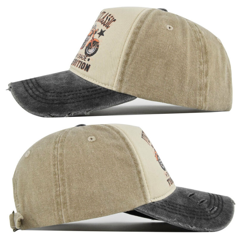 Baseball Cap Sun hat Retro-style Washed denim baseball cap Color matching Skull wings Spring Autumn baseball Hip Hop Fitted Cap