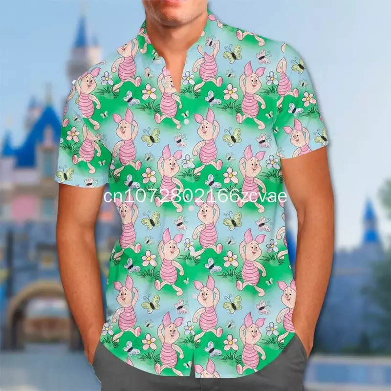 Leitão Disney masculino e feminino Camisa havaiana, camisa de praia de manga curta, casual, novo, 2024