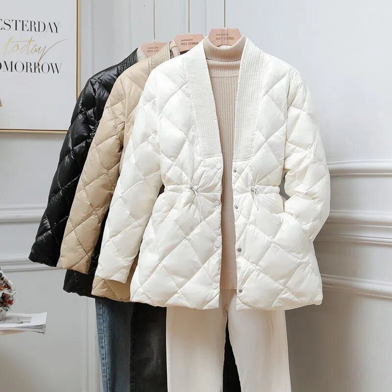 Autunno inverno nuovo rombo leggero piumino femminile di media lunghezza coreano vita sottile cappotto Casual da donna caldo parka Outwear