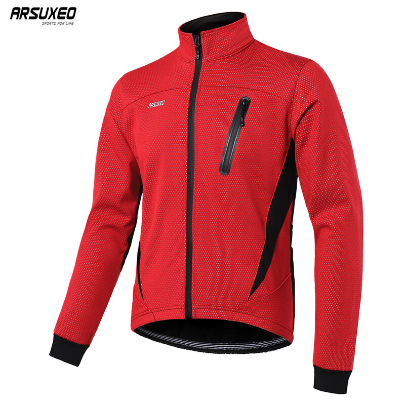 Arsuxeo-男性用のサーマルサイクリングジャケット,暖かいフリース,防風,防水