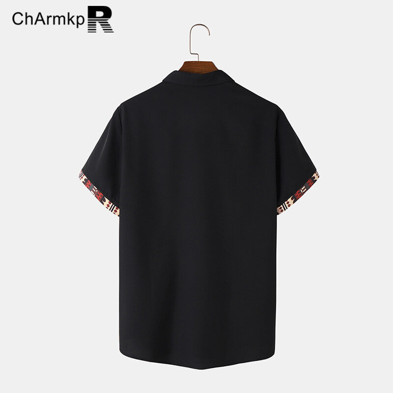 ChArmkpR 2024 Chemise D'été Hommes Vêtements De Mode Géométrique Imprimé Patchwork Manches Courtes Y-Casual Chemise Streetwear S-2XL Tee