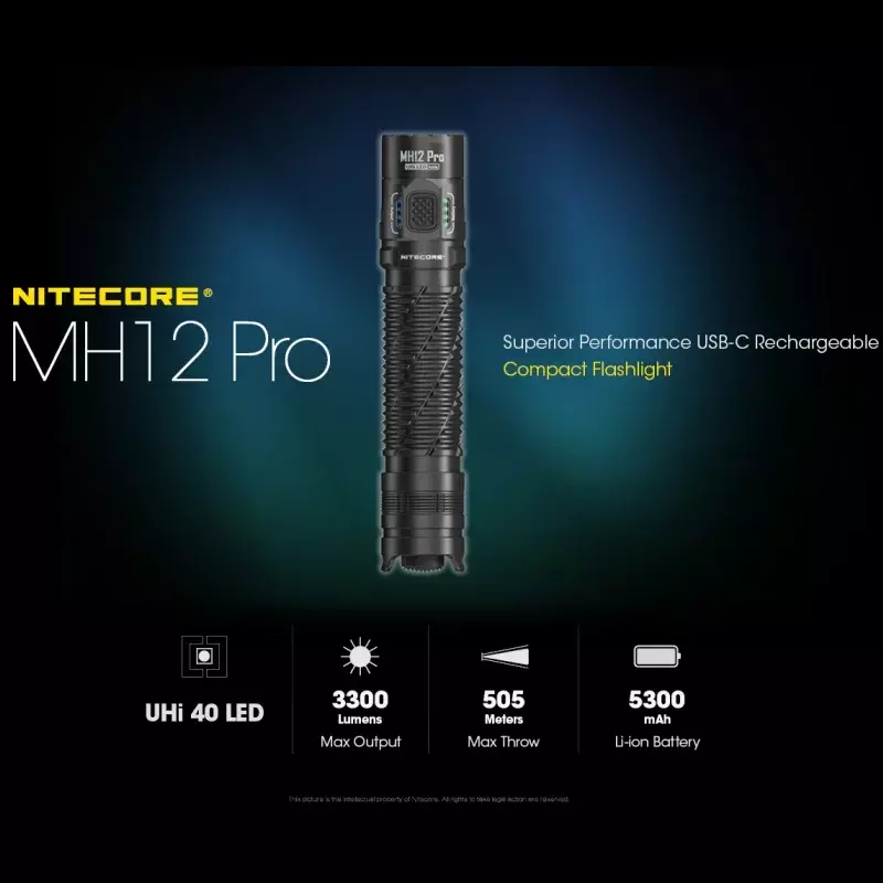 Перезаряжаемый фонарик NITECORE MH12 PRO 3300 люмен включает батарею 21700 5300 мАч