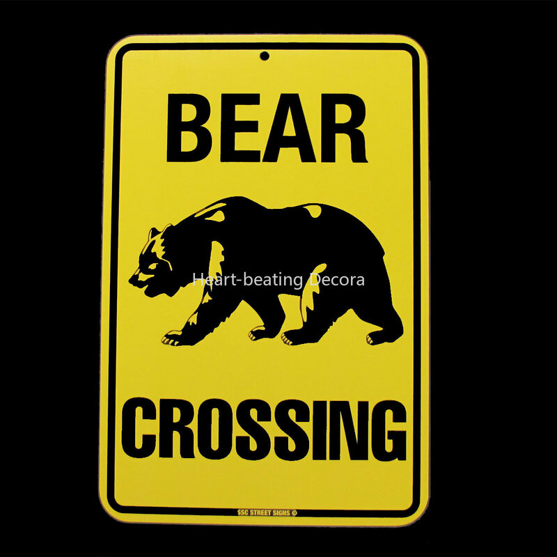 Metalowy niedźwiedź ostrzegawczy przechodzący przez ulicę/znak drogowy rustykalny Bar/Pub/dekoracje ścienne do domu