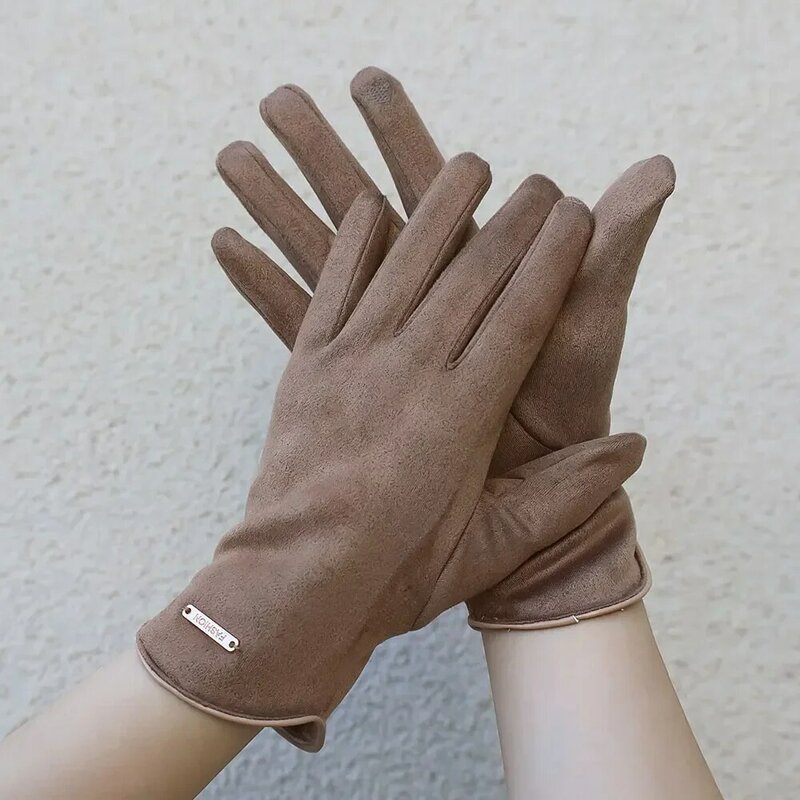 Замшевые Кожаные женские модные зимние перчатки утолщенные однотонные перчатки для сенсорного экрана теплые перчатки для вождения варежки с пальцами