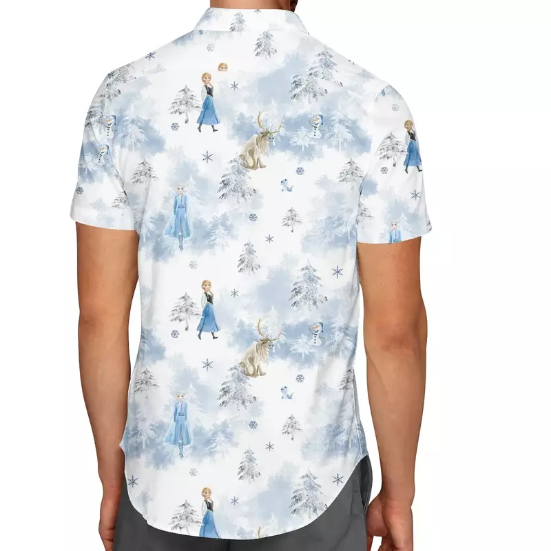 Disney mrożona inspiracja męska zapinana z krótkim rękawem moda Disney koszula hawajska koszulka z krótkim rękawkiem Vintage