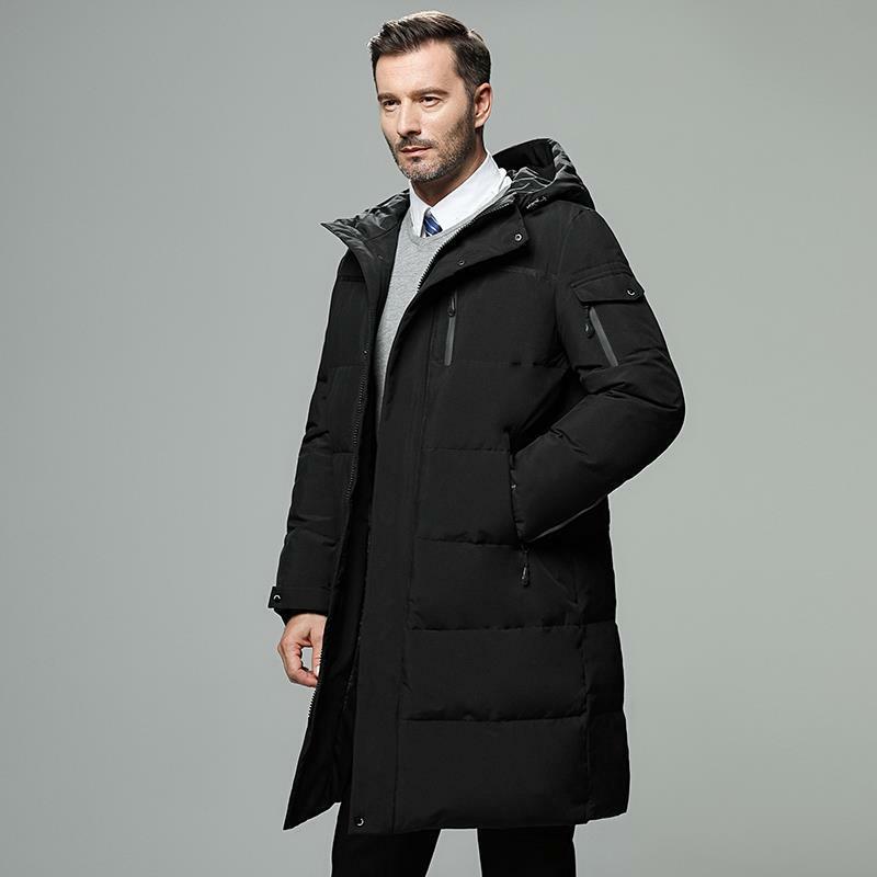Мужская зимняя куртка-пуховик с капюшоном средней длины