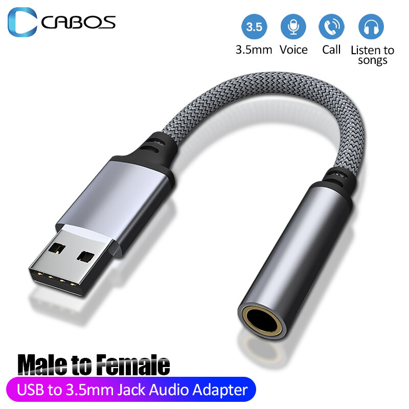 Placa de som externa USB para laptop, 3,5mm, adaptador de áudio fêmea, fone de ouvido, microfone, adaptador de som para PC