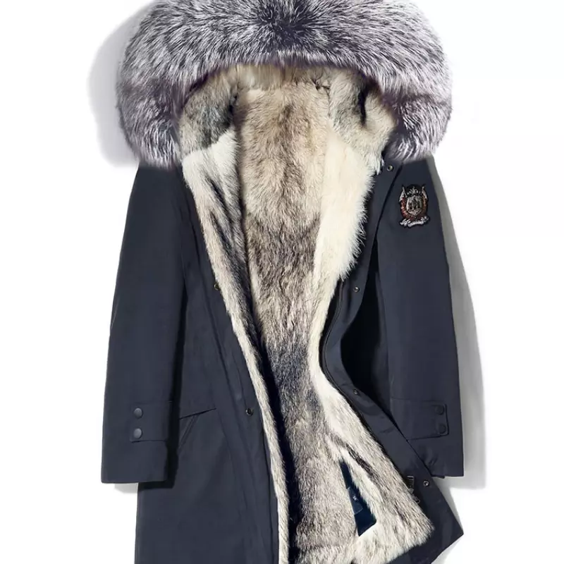 AYUNSUE Wolf Fur Liner Fur Coat Men Parka Hooded Warm Autumn WinterTrenchcoat  Fur In One Coats for Men Clothing Casaco De Pele