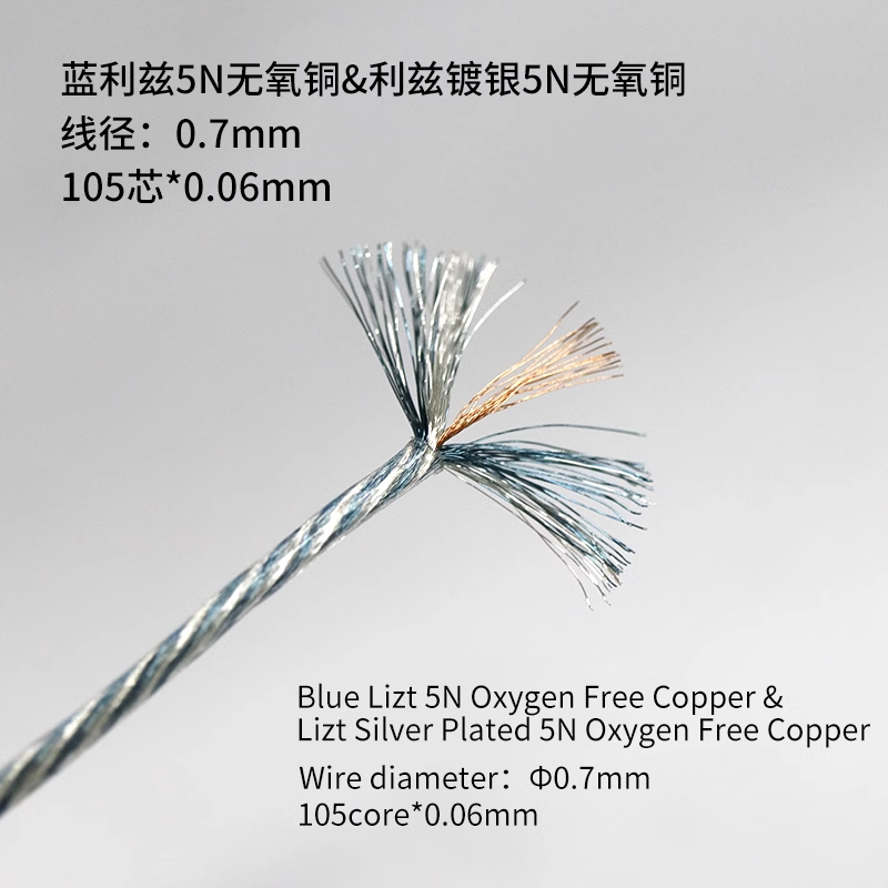 Litz 5N oxigênio livre cobre e prata chapeado núcleo, 0.7mm, 105 núcleo
