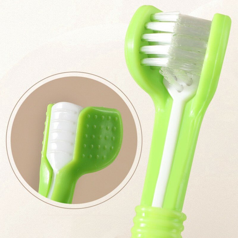 Cepillo de dientes de tres caras para perros y gatos, limpieza de dientes de pelo suave, productos para mascotas