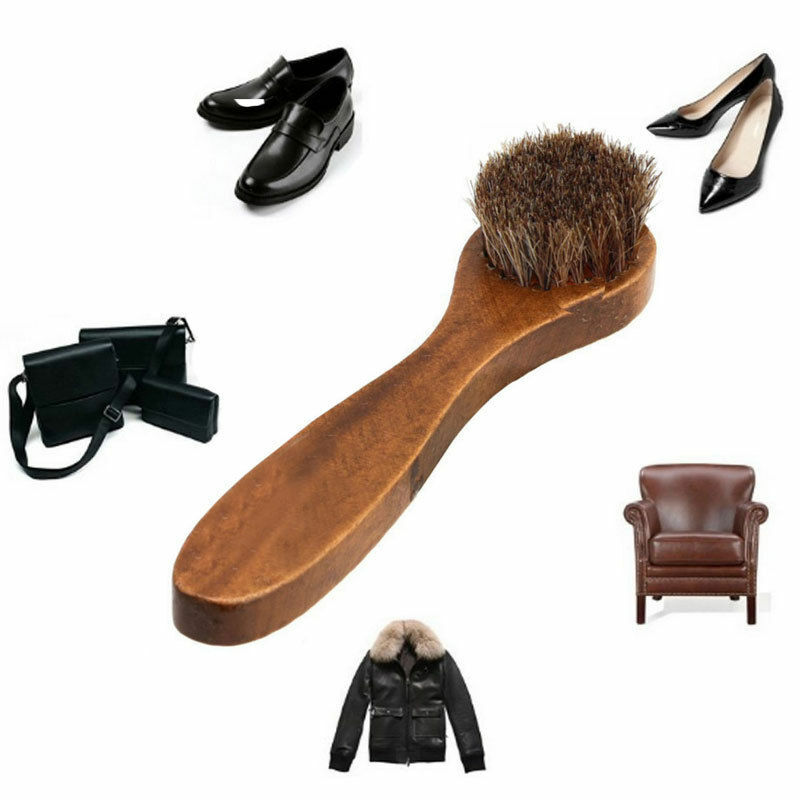 Cepillo de zapatos de crin de caballo práctico, mango de madera, cepillo de pulido de botas, limpieza de polvo, cepillo brillante, herramientas para el cuidado de los zapatos