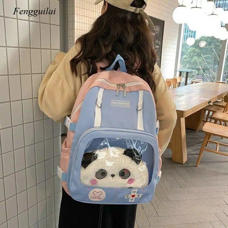 Anime japonês periférico mochila bonito engraçado personalidade diversão estudante transparente mochila feminino enviar boneca