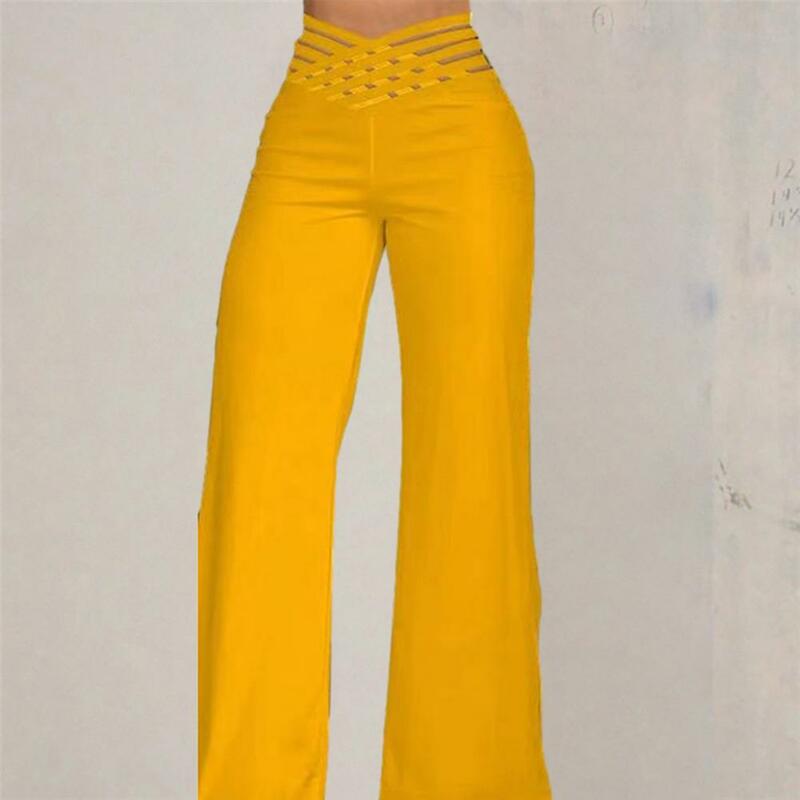 Women Flared Pants Stylish Women's High Waist Flared Yoga Pants with Hollow Wide Waistband for Gym Sports Solid Color Wide Leg
