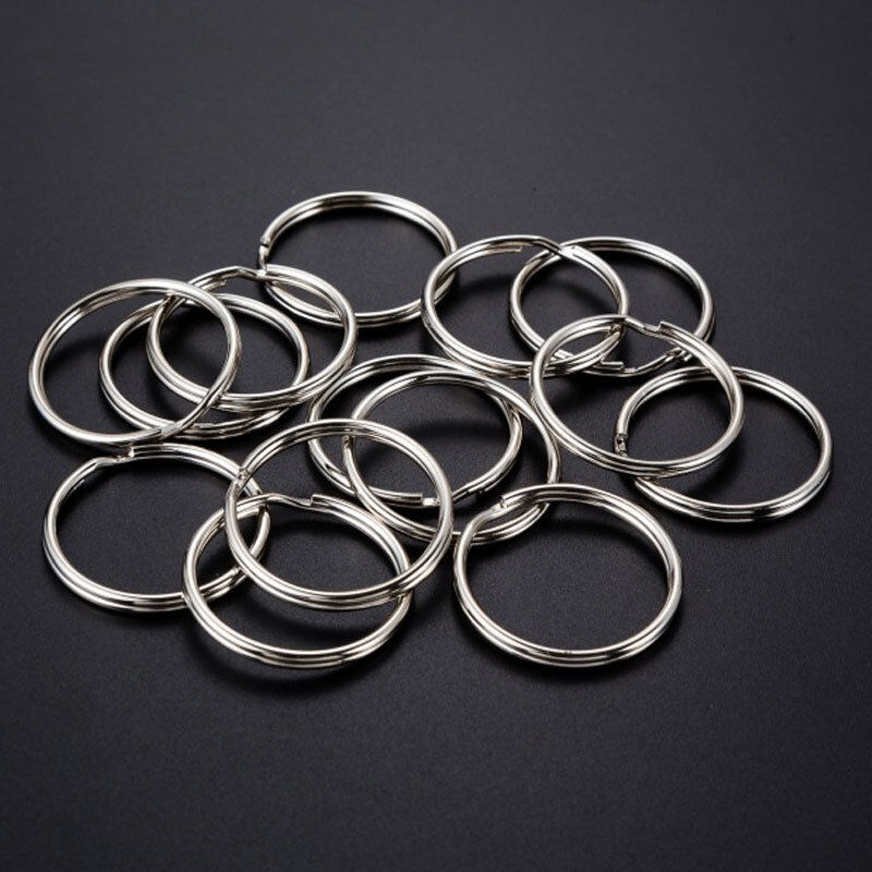 100/20Pcs DIY Polished Silver Keyring Stainless Steel Hole Round Key Ring Chain Rhodium Plated Round Split Keychain Wholesale