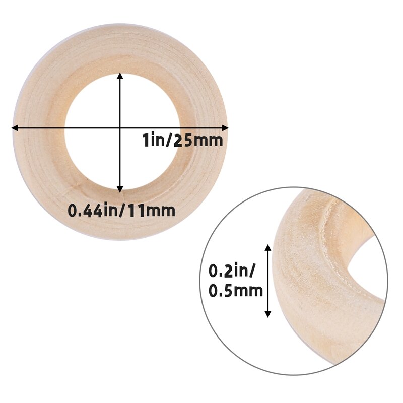 150 Pcs 25 Mm/1 Inch Wooden Craft Ring Unfinished Wooden Rings Circle Wood Pendant Connectors For DIY Projects