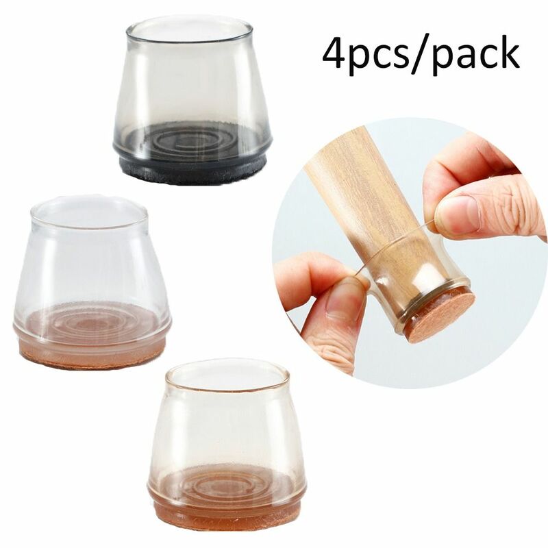 4pcs Transparent Chair Leg Protectors Caps Round Silicone Floor Protector No Scratches Reduce Noice Furniture Legs Cover Home