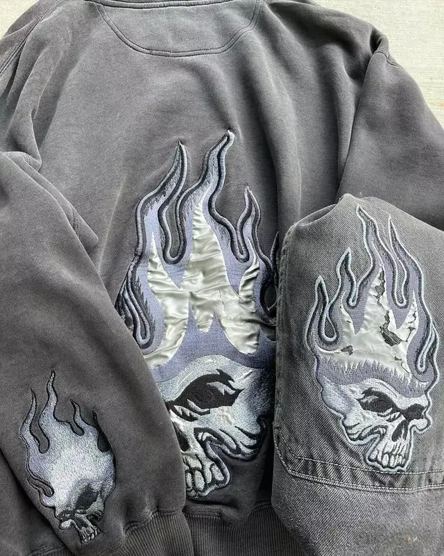 Nieuwe Y 2K Heren Retro Hiphop Skull Print Patroon Super Losse Jeans Super Dalian Hoodie Tweedelige Broek Sweatshirt Sportkleding