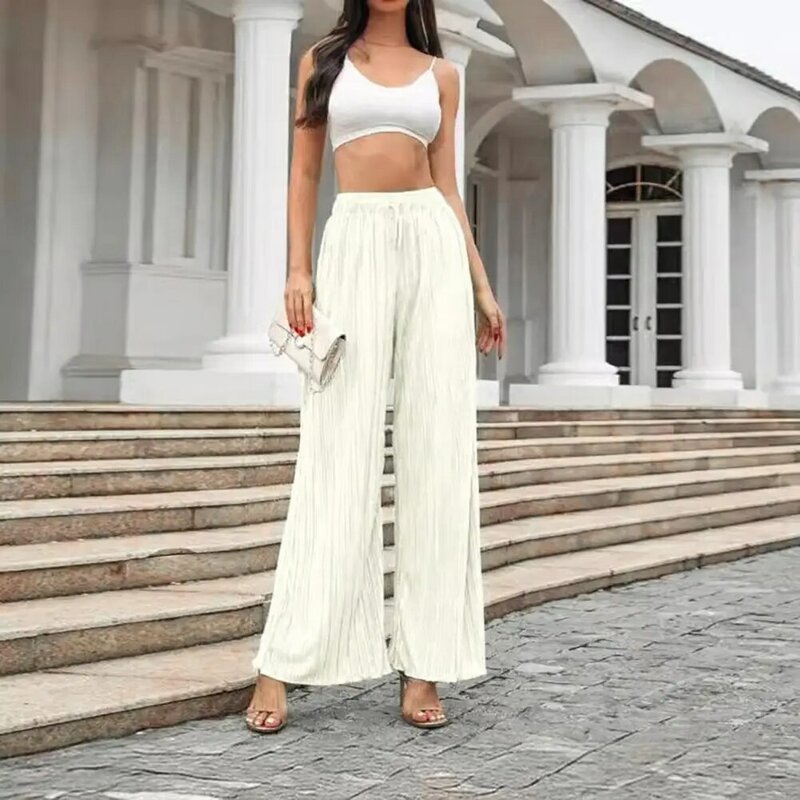 Women Wide-leg Pants Stylish Women's Pants with Elastic Waist Adjustable Drawstring for A Comfortable Chic Look for Streetwear
