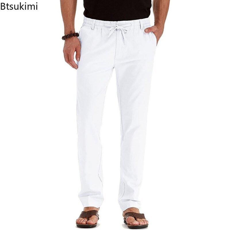 2024 Nowe męskie spodnie codzienne w jednolitym kolorze Wygodne spodnie biznesowe z elastyczną talią Luźne proste spodnie męskie Modne spodnie sportowe ze sznurkiem